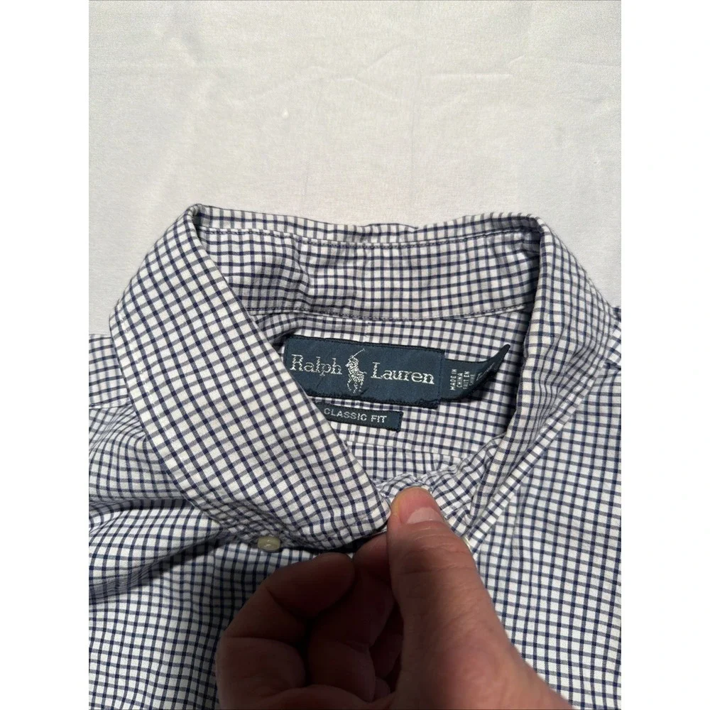 Polo Ralph Lauren Shirt Mens L Navy Plaid Classic Long Sleeve Button‎ Down